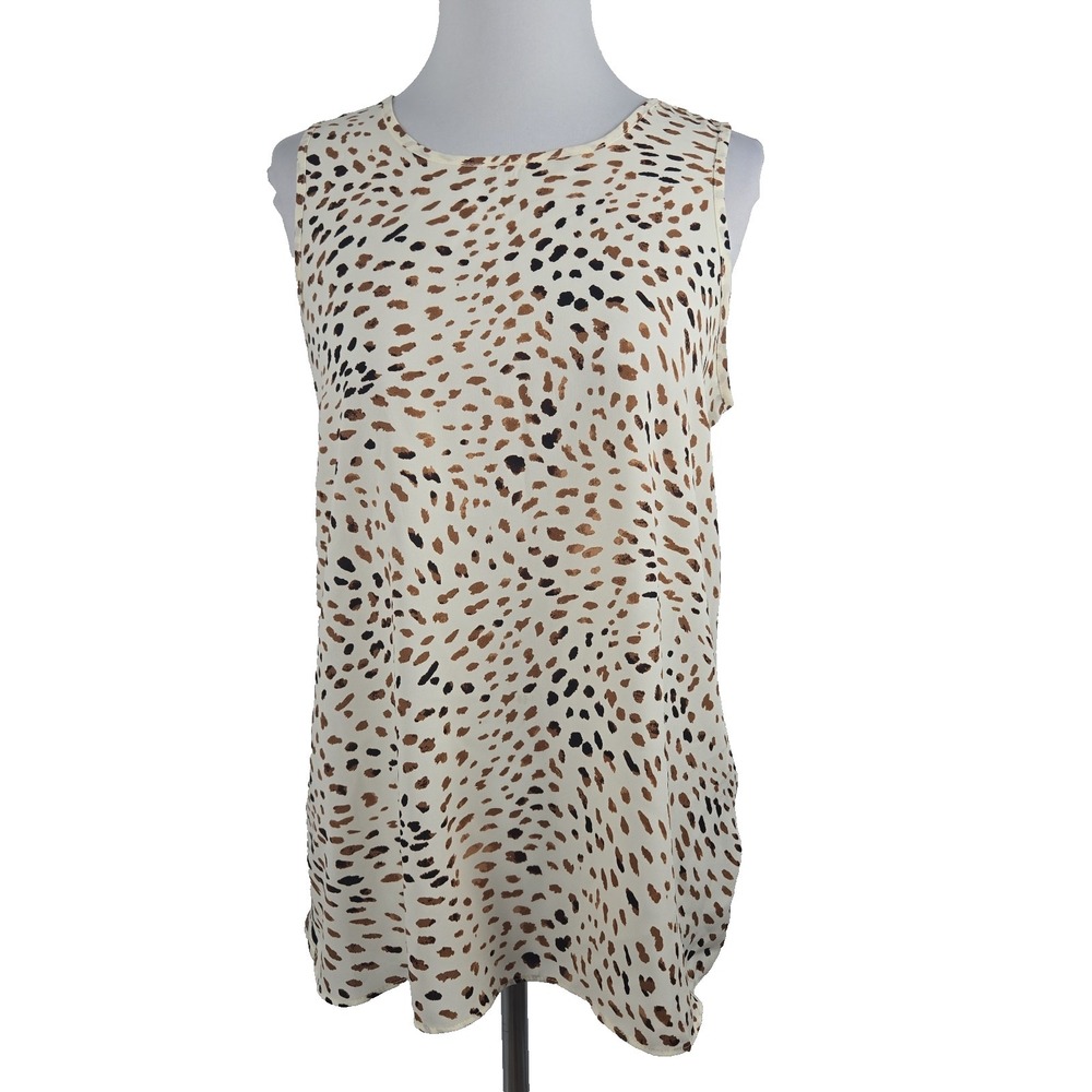 Premise Women's Medium Tank Top Beige Animal Print Chiffon Jersey Contrast M
